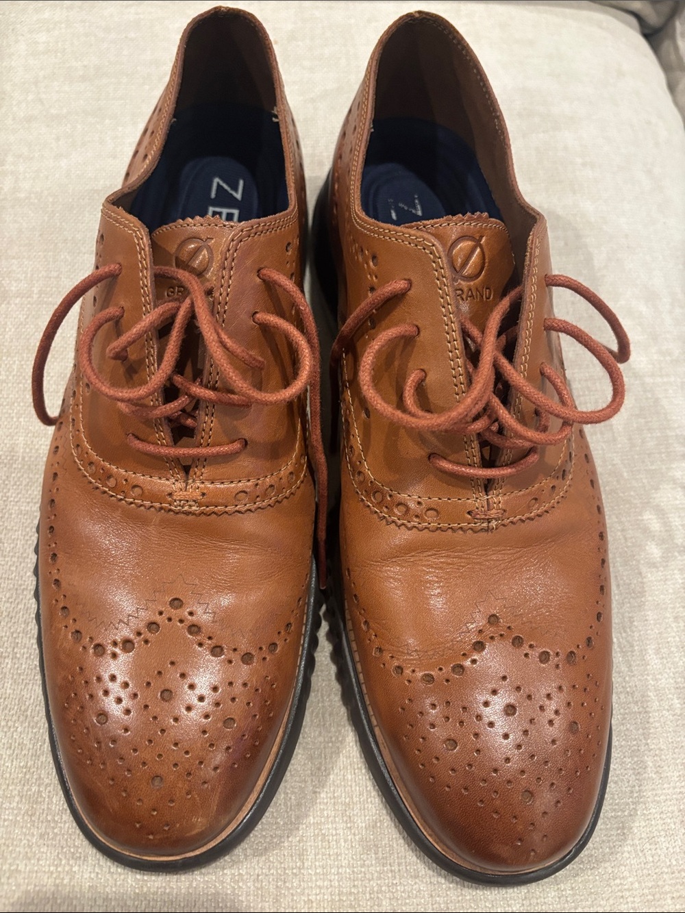 Cole Haan Men's ZERØGRAND Leather Wingtip Oxfords Brown Tan Dress Shoes Classic